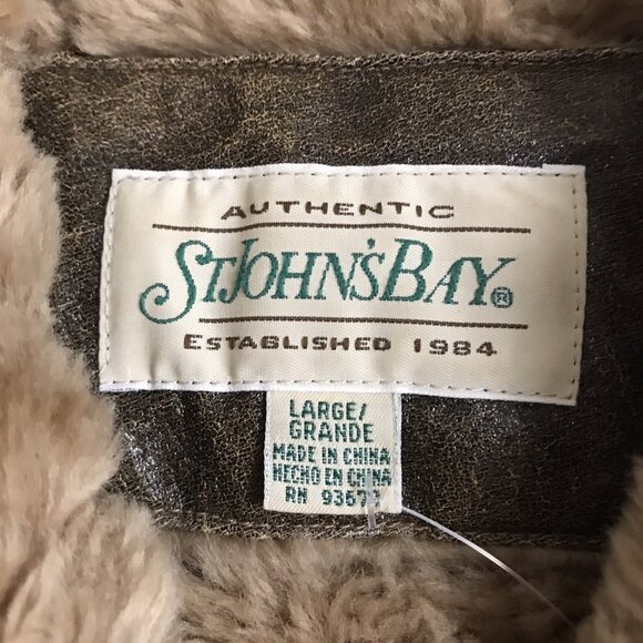 Vintage St. John's Bay Genuine Leather Belted Fur Trim Jacket W Size Large - Picture 6 of 9